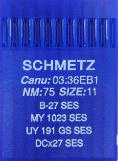 Иглы для трикотажа Schmetz DCx27, SES №75 для промышленных оверлоков