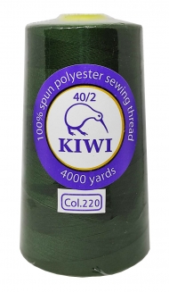 Нитки швейные Kiwi зеленые 4000 ярдов №40/2 (220)